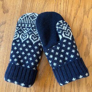 Nordic 100% Felted Wool Handcrafted Mittens from Repurposed Sweater - Navy